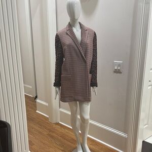 Plaid Coat with Textured Black Sleeves